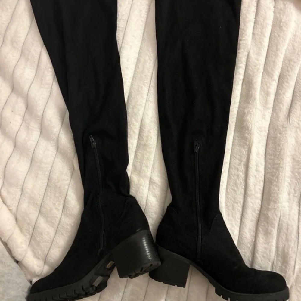 Kurt Geiger Black Over-the-Knee Lug-Sole Block Heel Boots